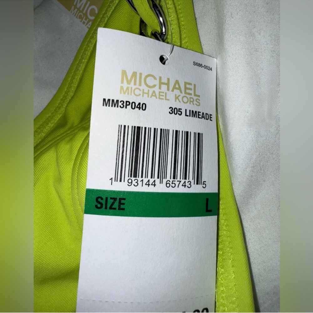 NWT Michael Kors neon Limeade Triangle chains String Bikini Top M Bottom L - Picture 4 of 15